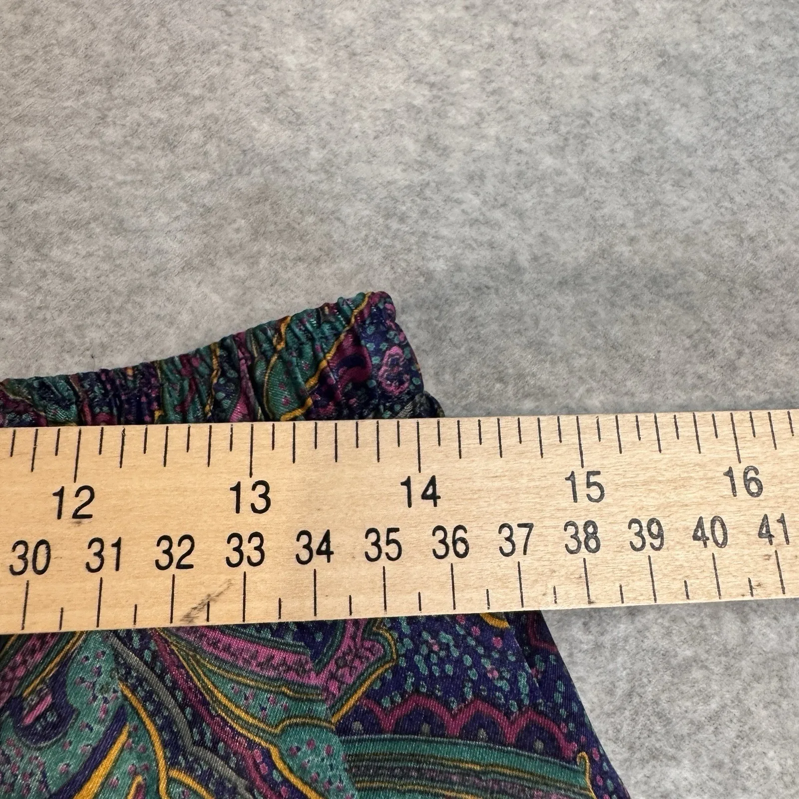 Vintage Russ Pleated Preppy Midi Skirt Womens 14 Purple Paisley Silky Satin - Image 11