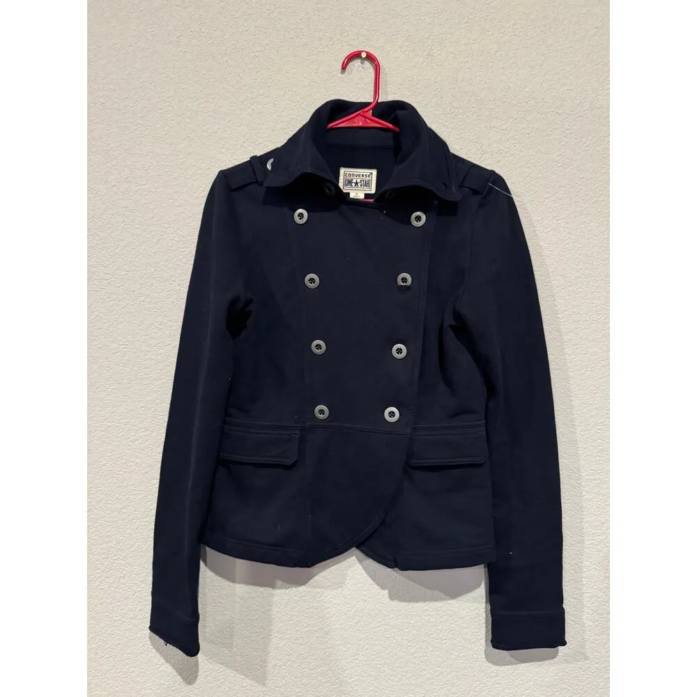 Converse  One Star Women’s Size Medium Double Breasted Coat Navy Blue - Image 4