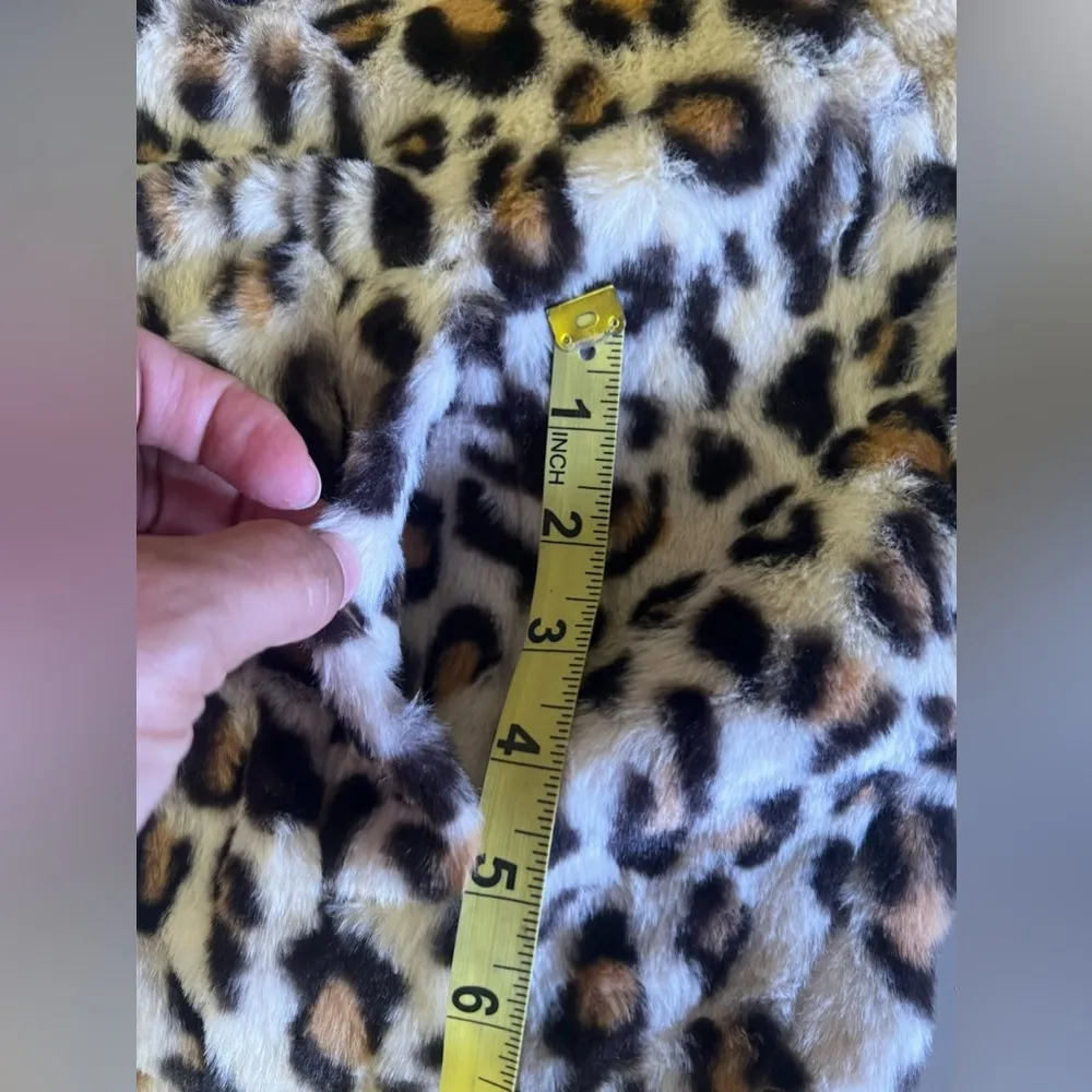 Leopard print faux fur Jacket Ham & Threads hoodie pull on size L Brown Size L - Image 13