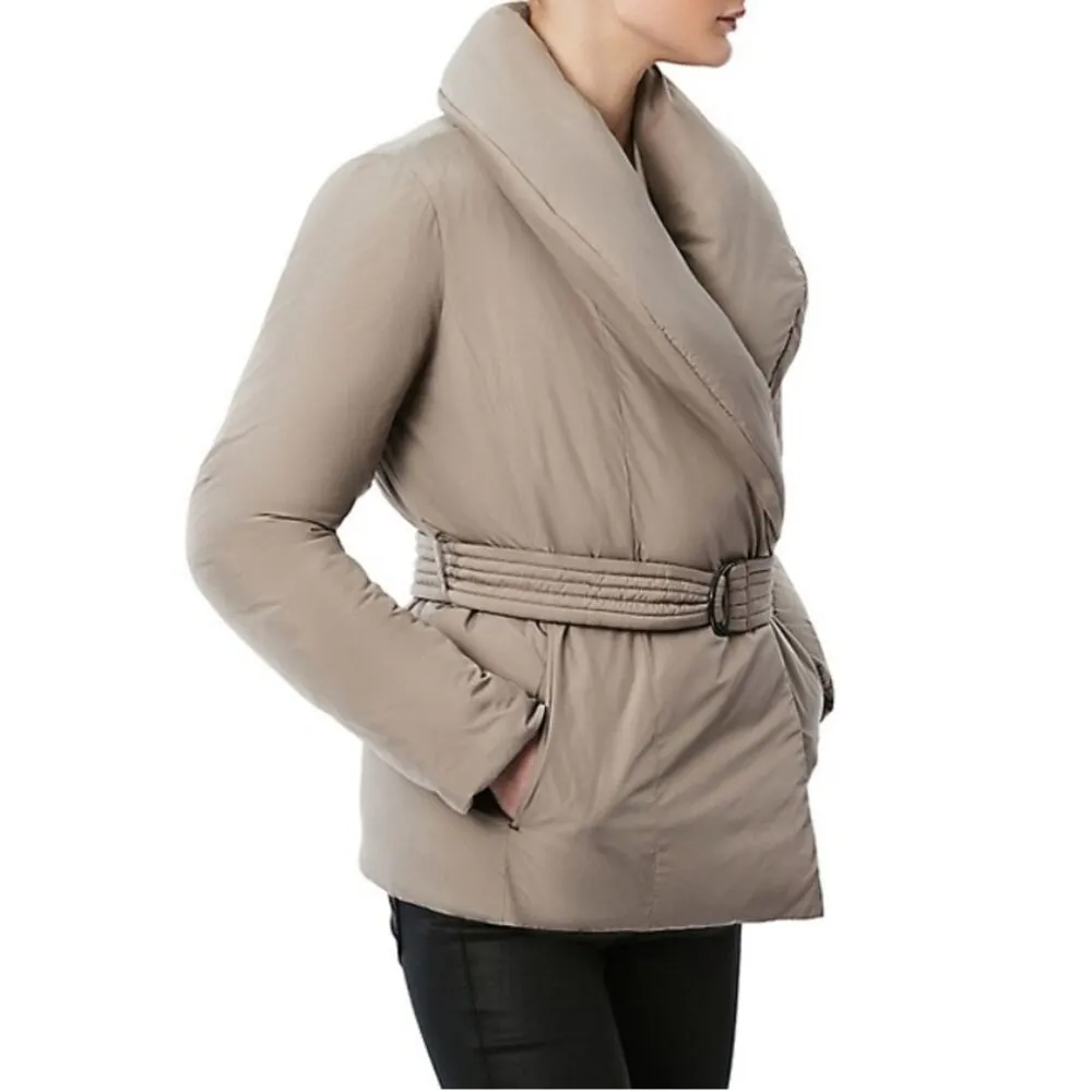 Bernardo Softy Glam Ecoplume Shawl Collar Puffer Jacket Belted Eco Friendly XS - Image 9