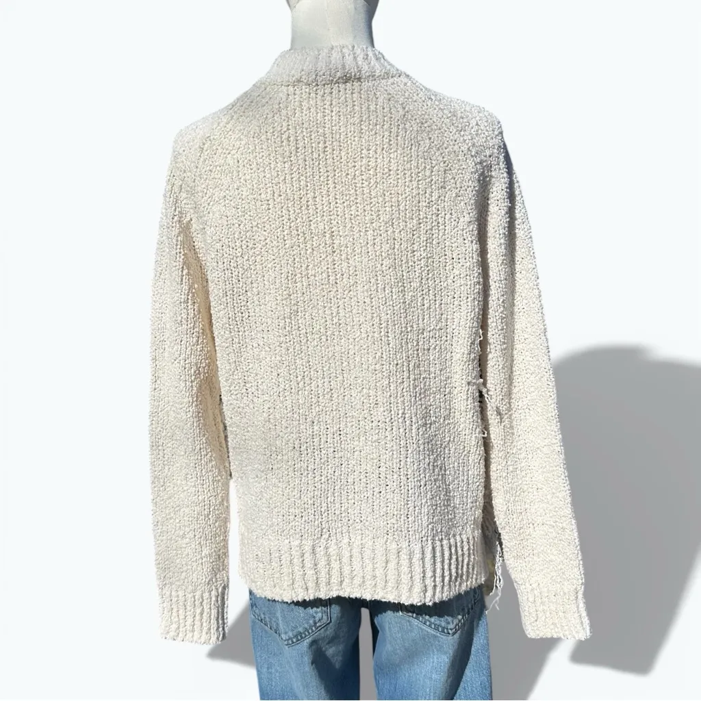 Madewell Loop-Edge Fringe Pullover Sweater Cream Size Small - Image 4