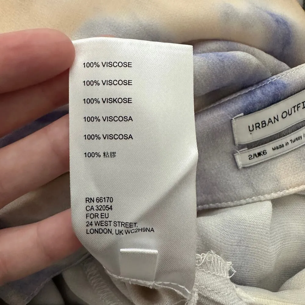 Urban Outfitters Cream Blue Tie Dye Satin Side Zip Casual Maxi Skirt Size 2 - Image 4