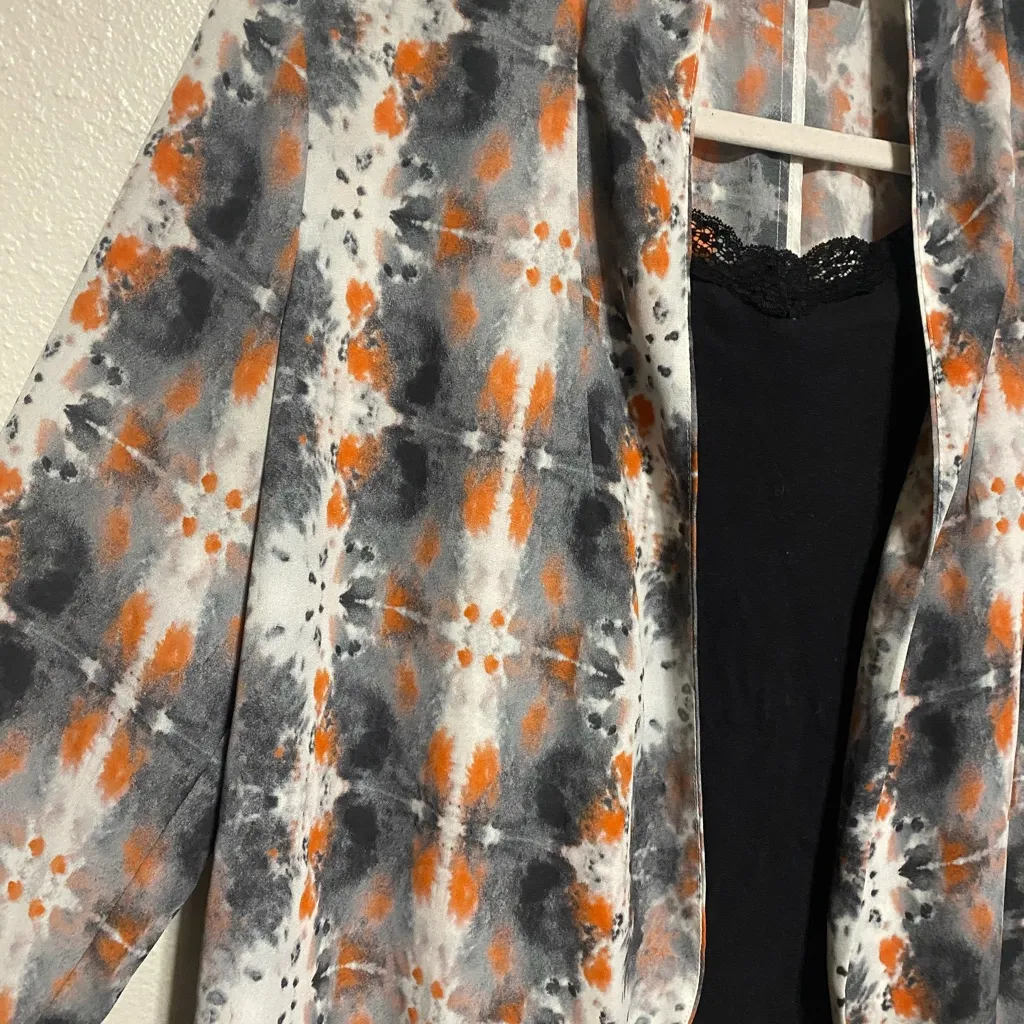 Lush Open Front Blouse | Orange Gray  | Business Casual Cardigan Top | Size M - Image 2