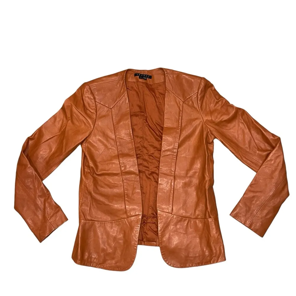 Theory Camel Tan Lamb Leather Frima Jacket Blazer size 4 - Image 5