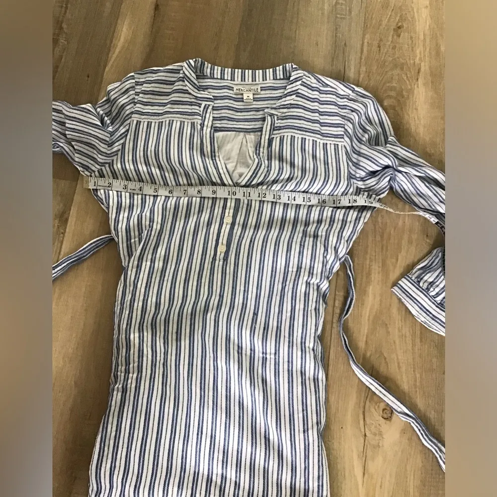 J. Crew Mercantile Womens Textured Stripe Shirt Dress Sz M Blue Lined Belted - Image 4