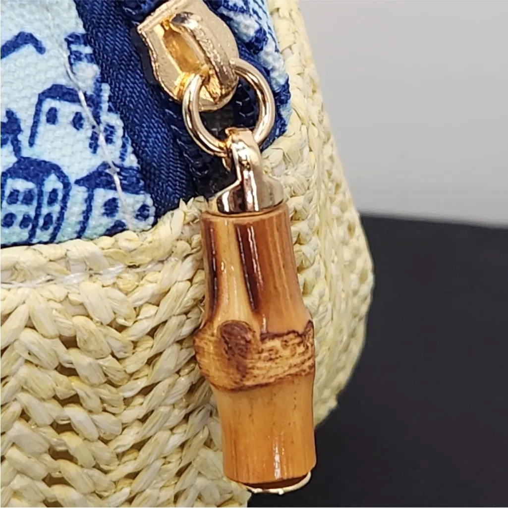 Wandering nwt moon beach Woven Zipper Blue woven Cosmetic Bag 13 x 4.75 x 7 - Image 3