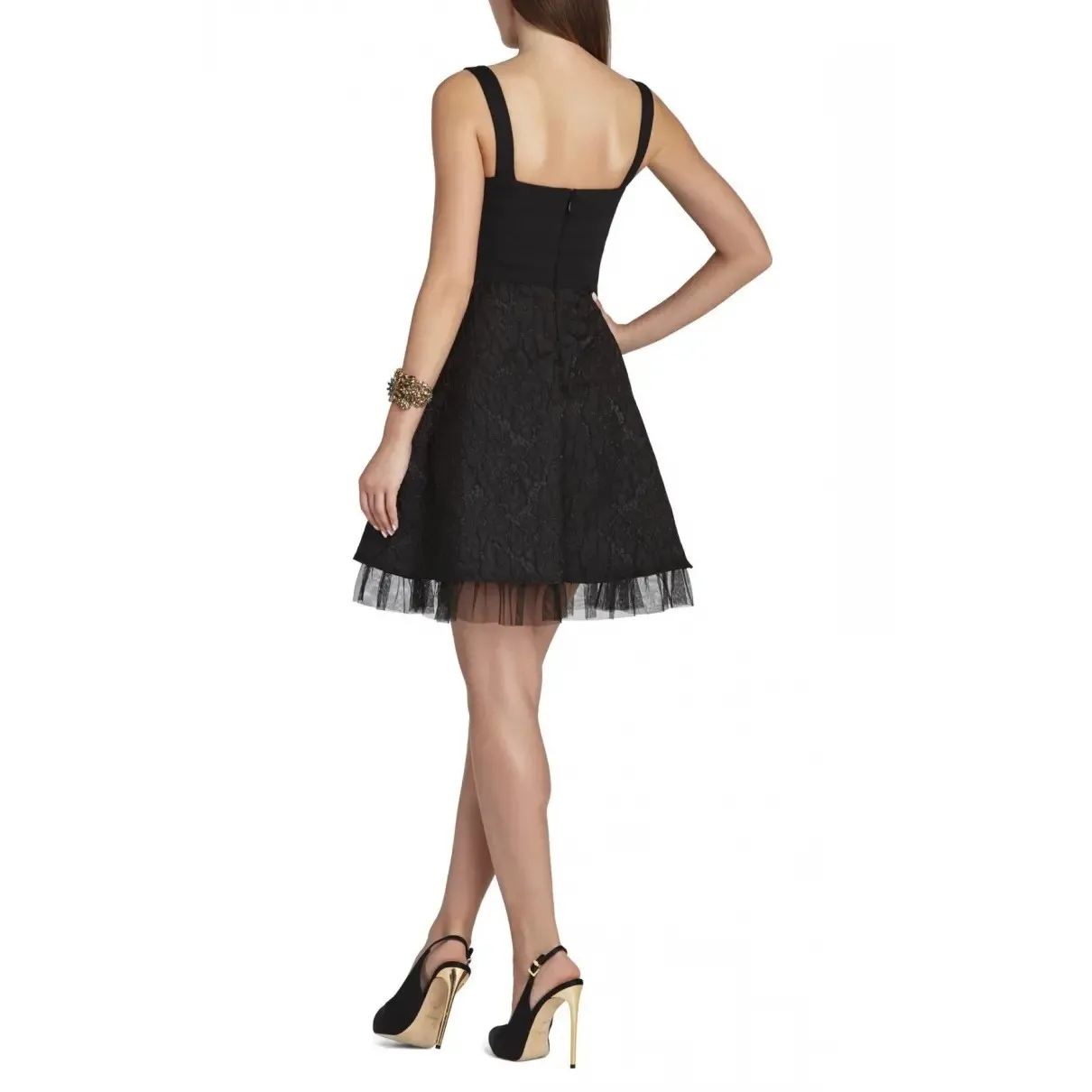 BCBGMAXAZRIA Women's Kaya Black Lace‎ Fit and Flare Mini Cocktail Dress Size 6 - Image 2