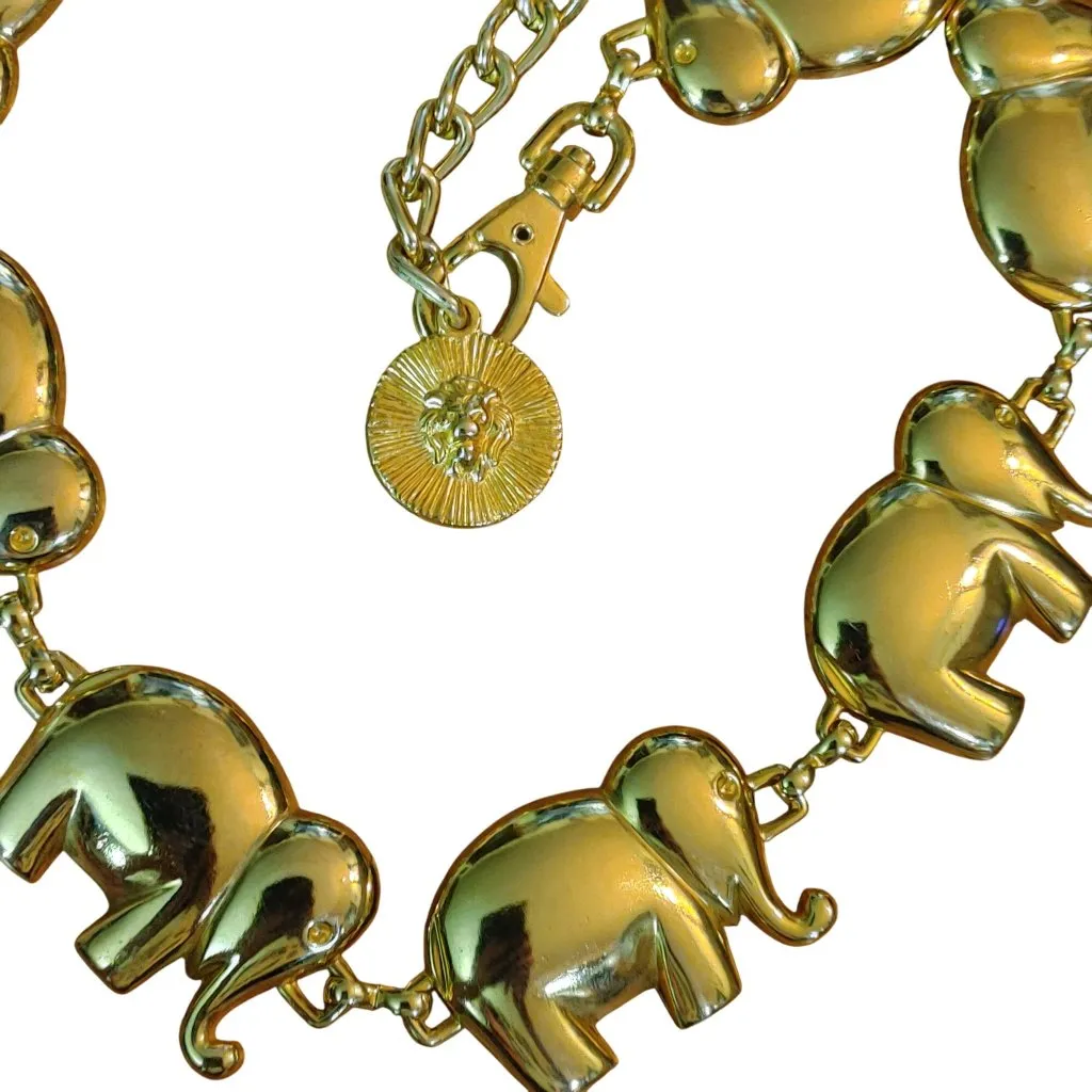 Belt Gold Elephant Link Chain Lion of Venice Medallion Clasp Vintage 36 Inches - Image 3