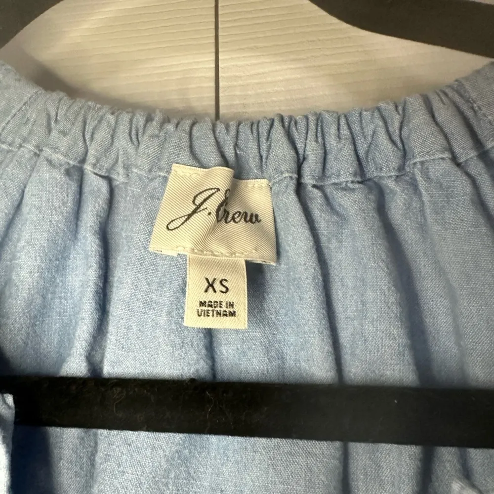 J. Crew Blue Chambray Ruched Tie Neck Top Coastal‎ Beach Prairie - Image 2