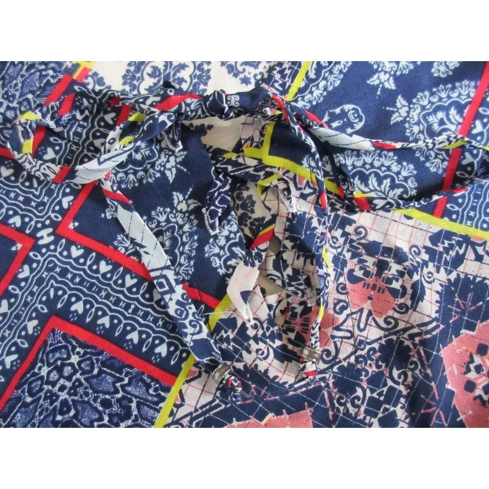 NWT Gypsy05 Bima Printed Silk Lace Front Dolman Sleeve Shift Mini Dress M $242 - Image 8