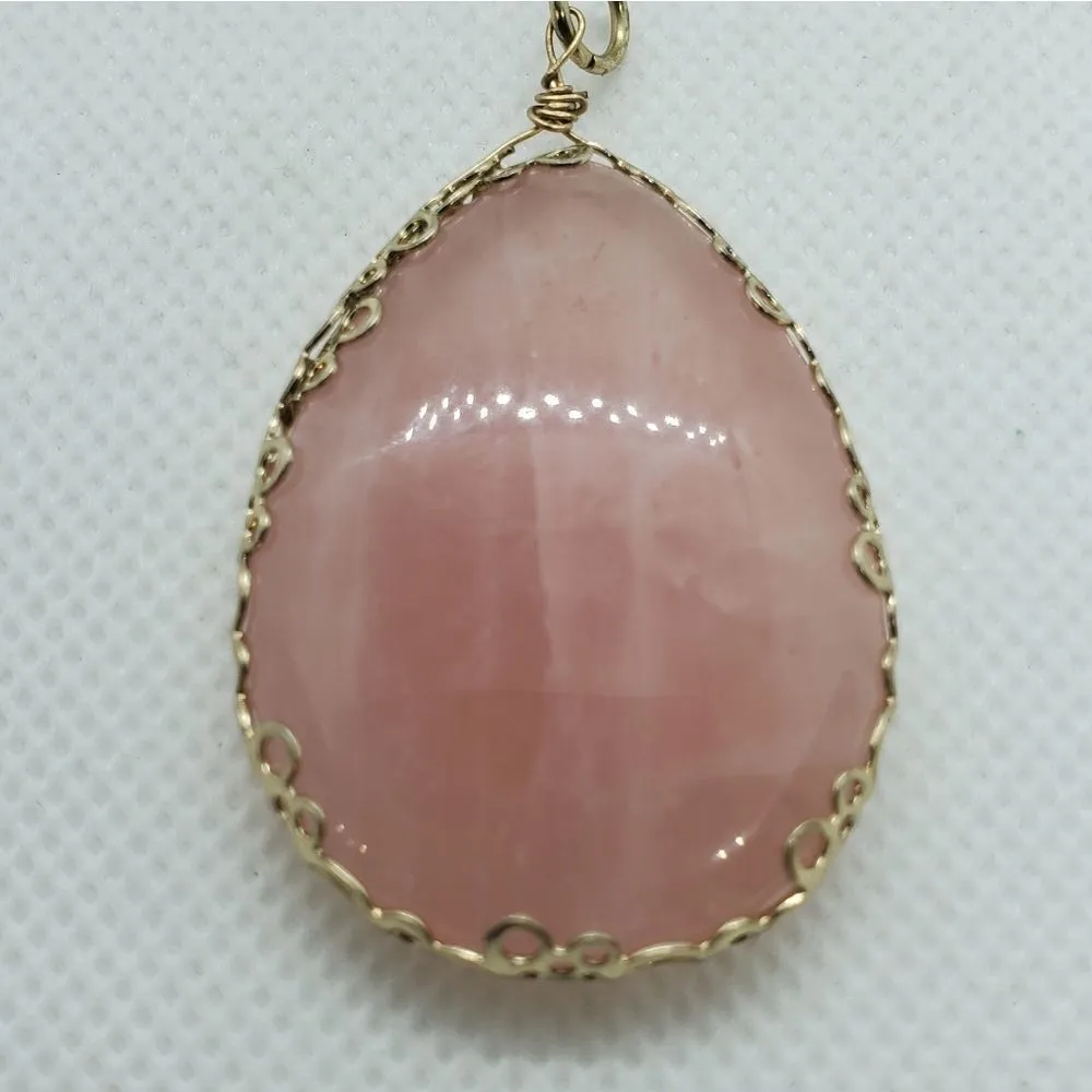 Rose Quartz Gold Framed Teardrop Pendant Pink - Image 2
