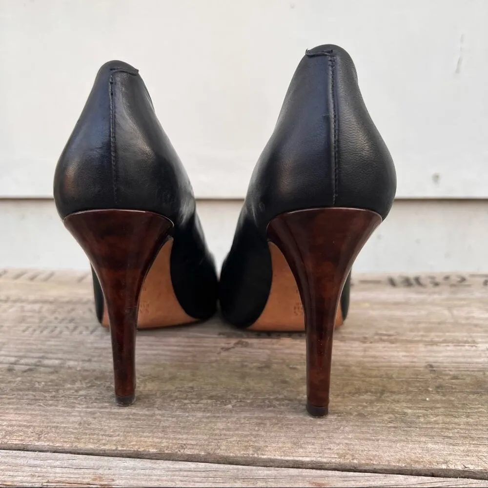 SAKS Fifth Avenue black stiletto pumps heels with tortoiseshell heel - Image 4