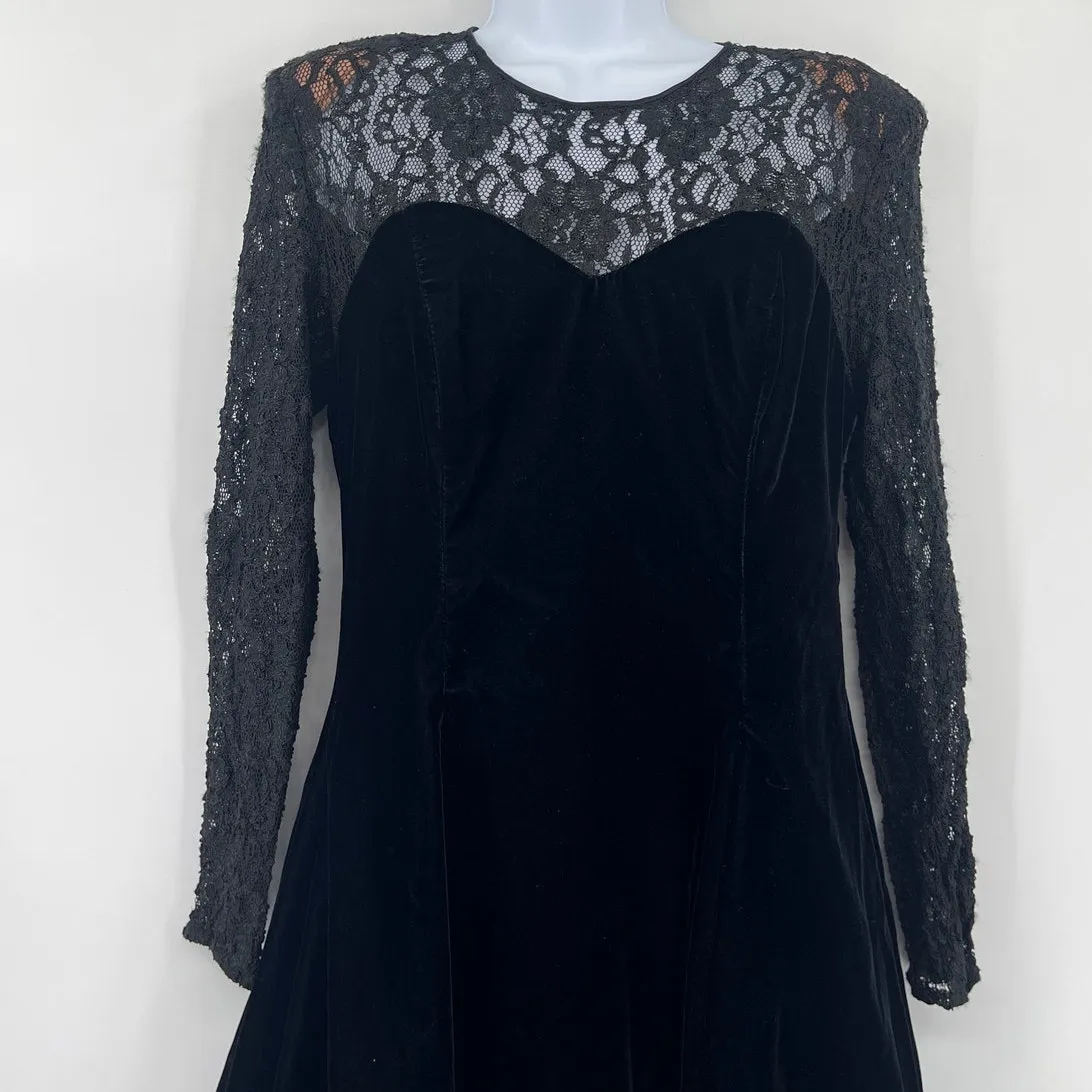 Vintage 80s Zum Zum Velvet Lace Dress Sz M Goth Witchy 90s USA Vampy Whimsigoth Black Size M - Image 2