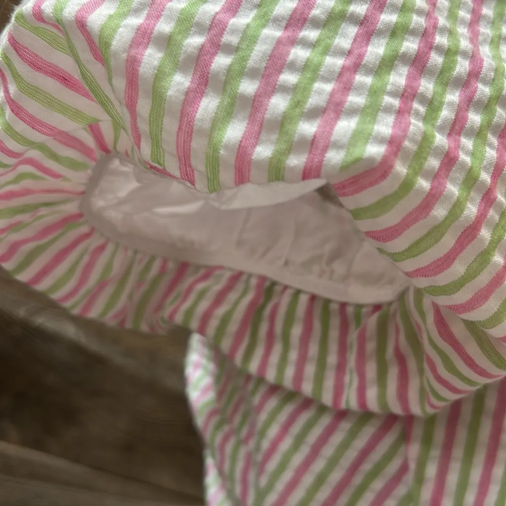 Draper James White Asymmetrical Stripe Ruffled Wrap Dress Size Medium - Image 9