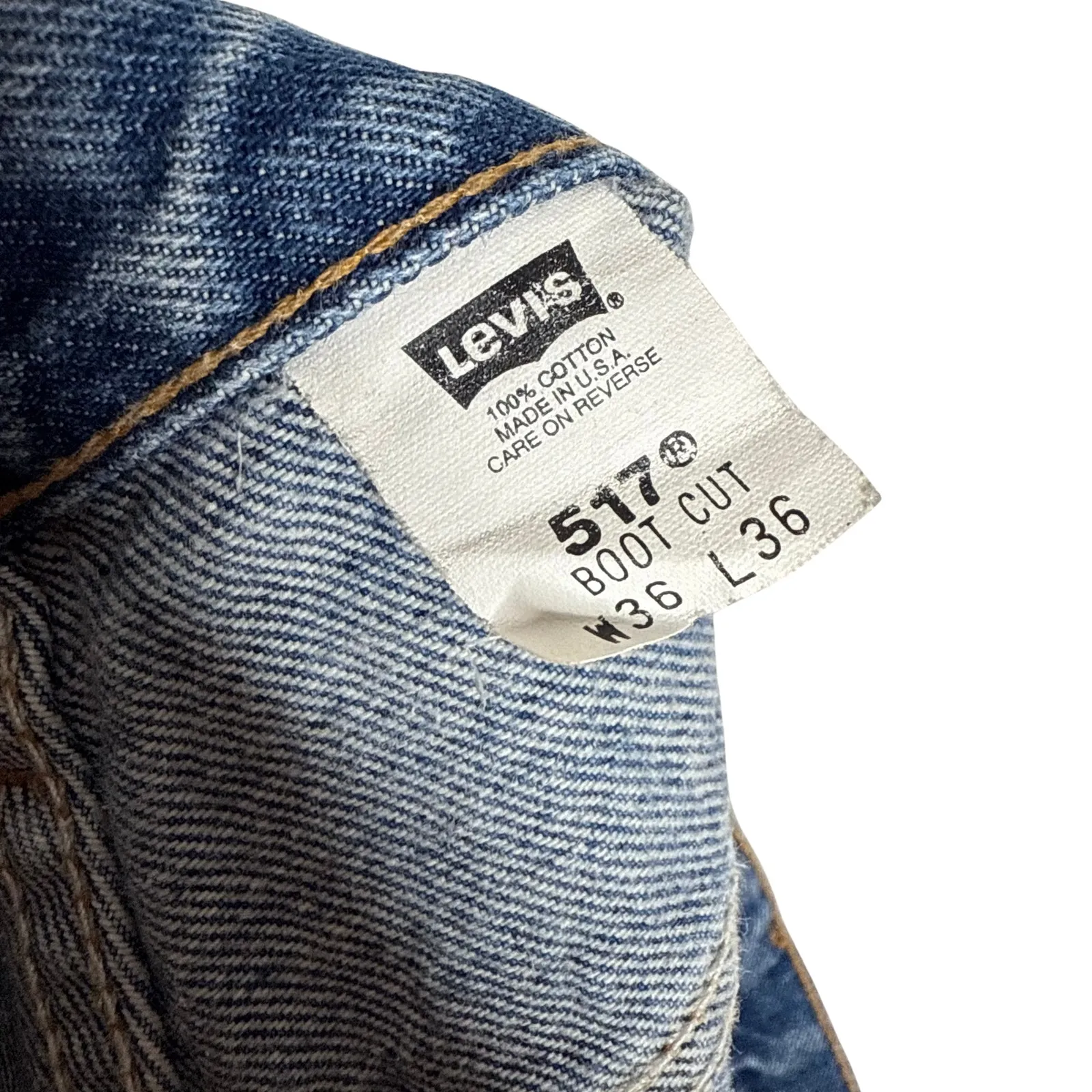 Levi’s 517 Cutoff Denim High Waisted Jean Shorts Size 36 Blue Distressed Raw Hem - Image 4