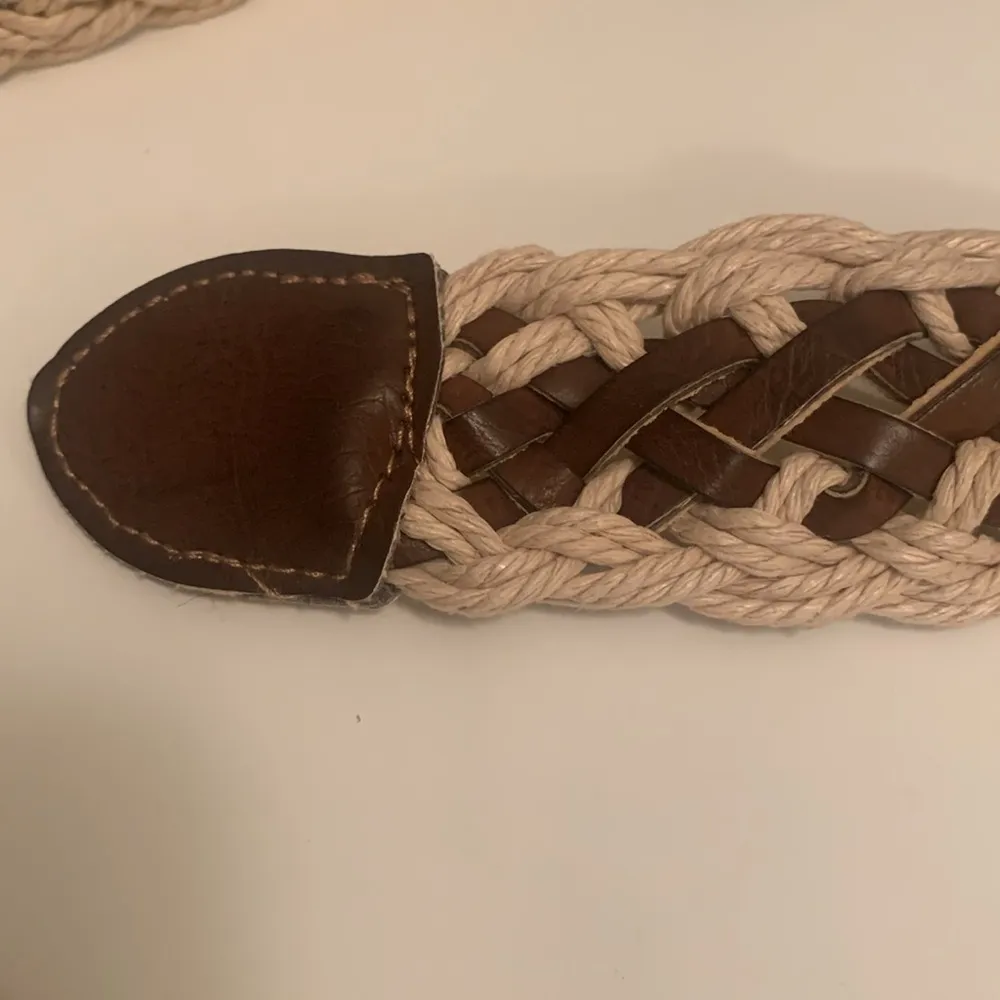BELT BROWN LEATHER AND TAN BRAIDING WEAVED BELT SILVER BUCKLE - Image 3