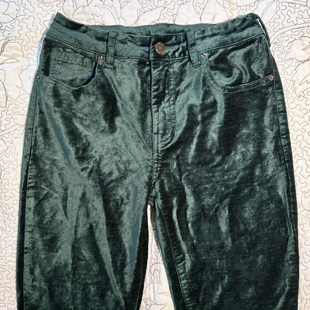 Free People High Time Velvet Kick Flare Pants – Jewel Green Boot Crop Sz 27💛 - Image 3