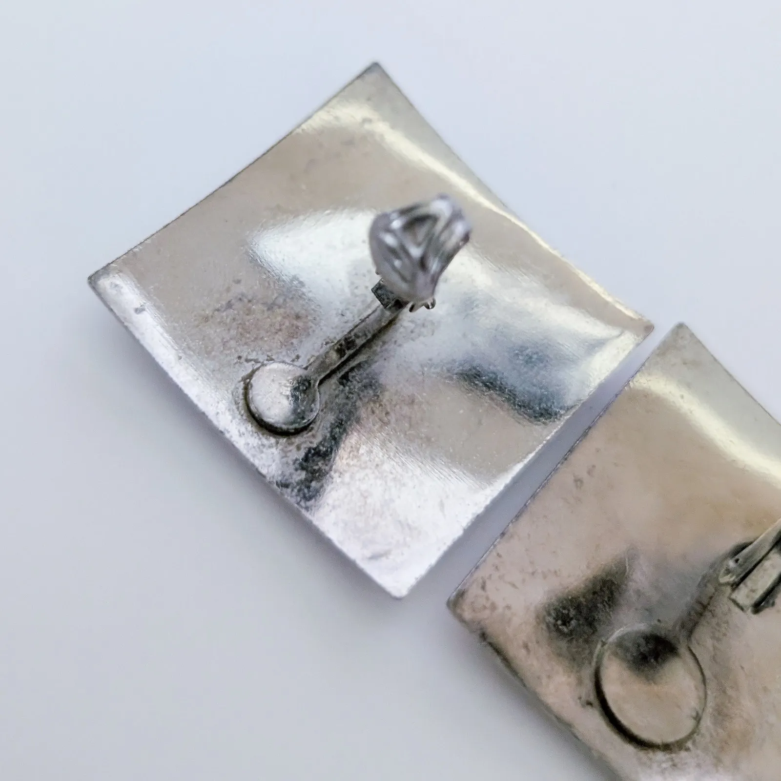 Vintage Clip On Earrings Enamel Large Square - Image 7