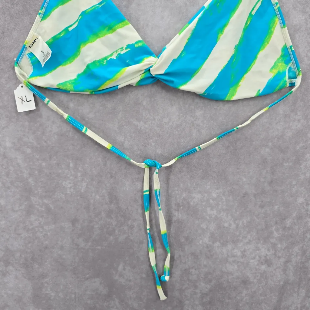 19. Old Navy Blue Green Bead Stripe Tie Bikini Swimwear Top XL - Image 5