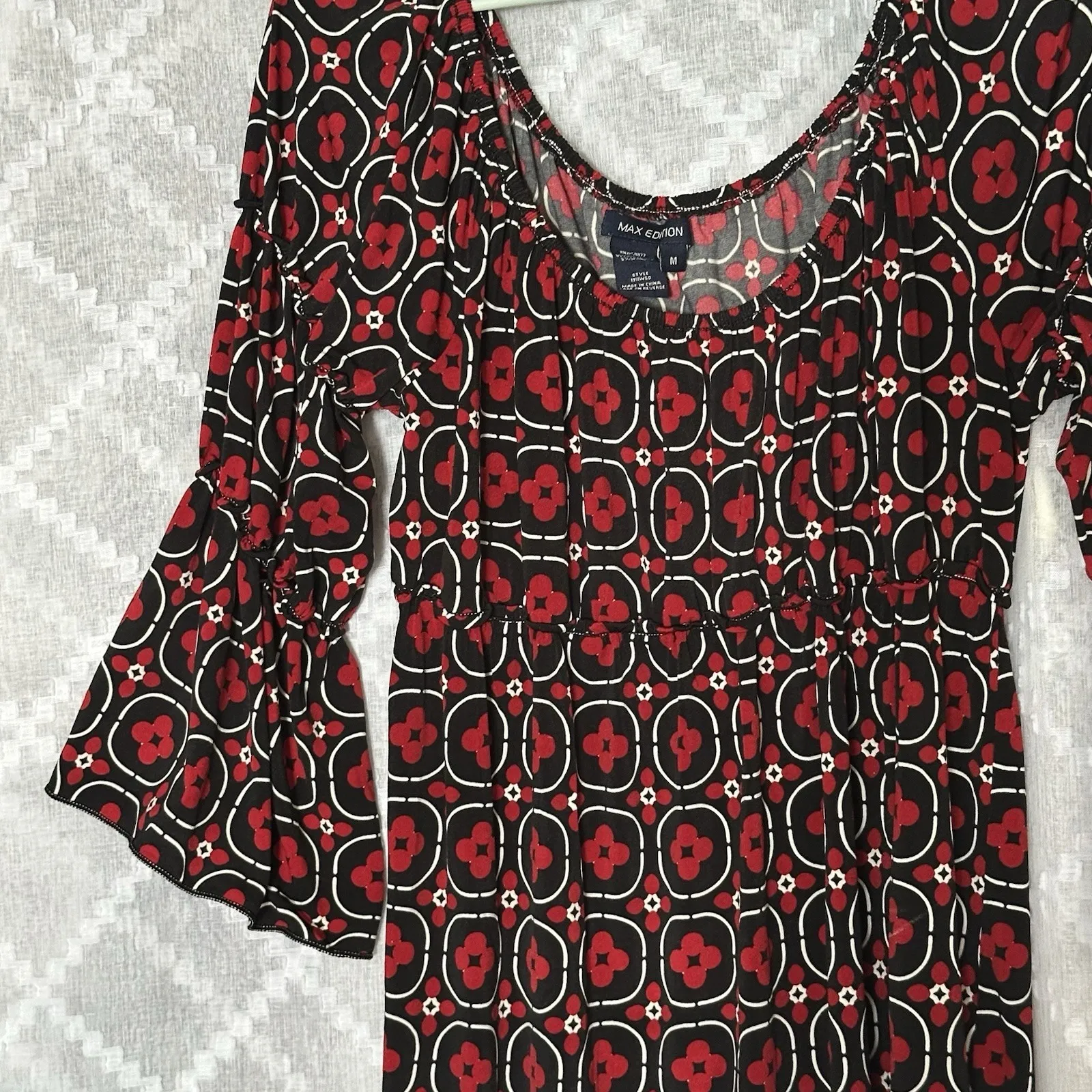 Max Edition Knit Dress Womens Medium Y2K Holiday Red Retro Babydoll Boho Office - Image 2