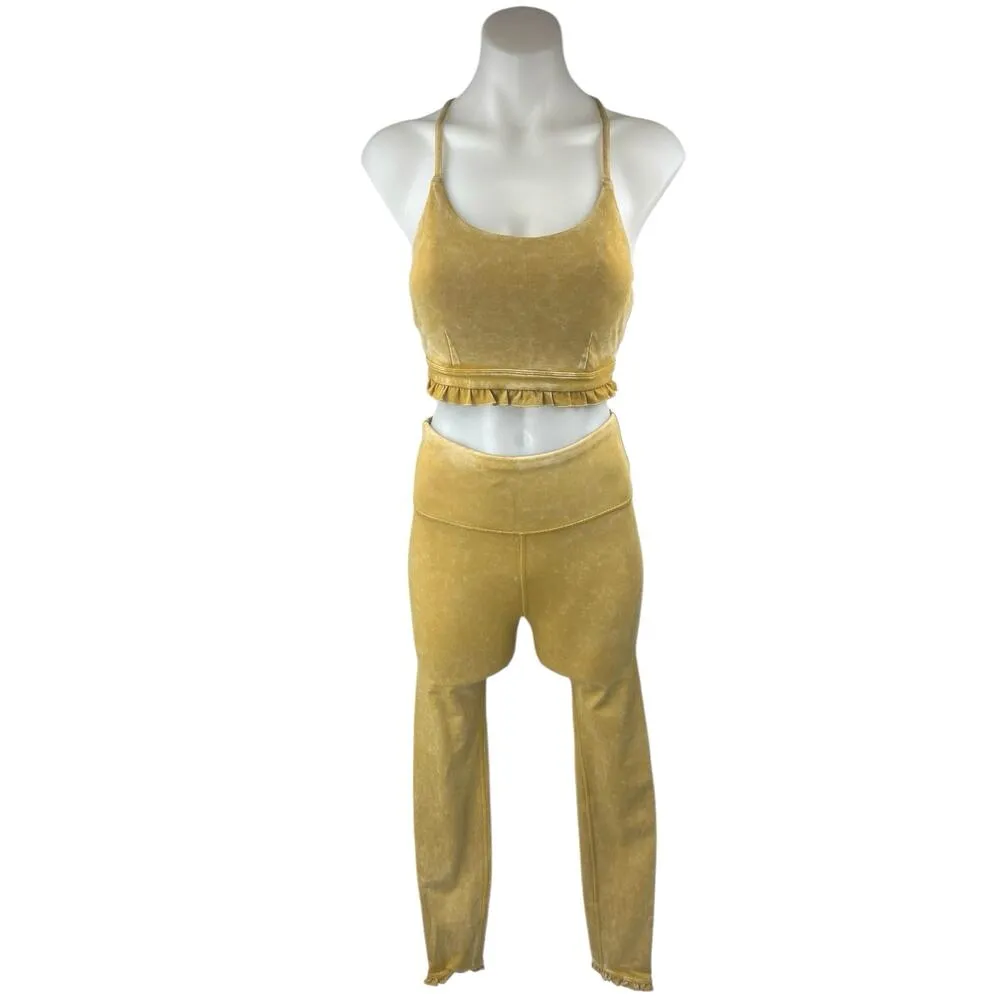 JoyLab Yellow Gold Velour Velvet Sleeveless Crop Top Leggings Pants 2 Pc Set XS - Image 2