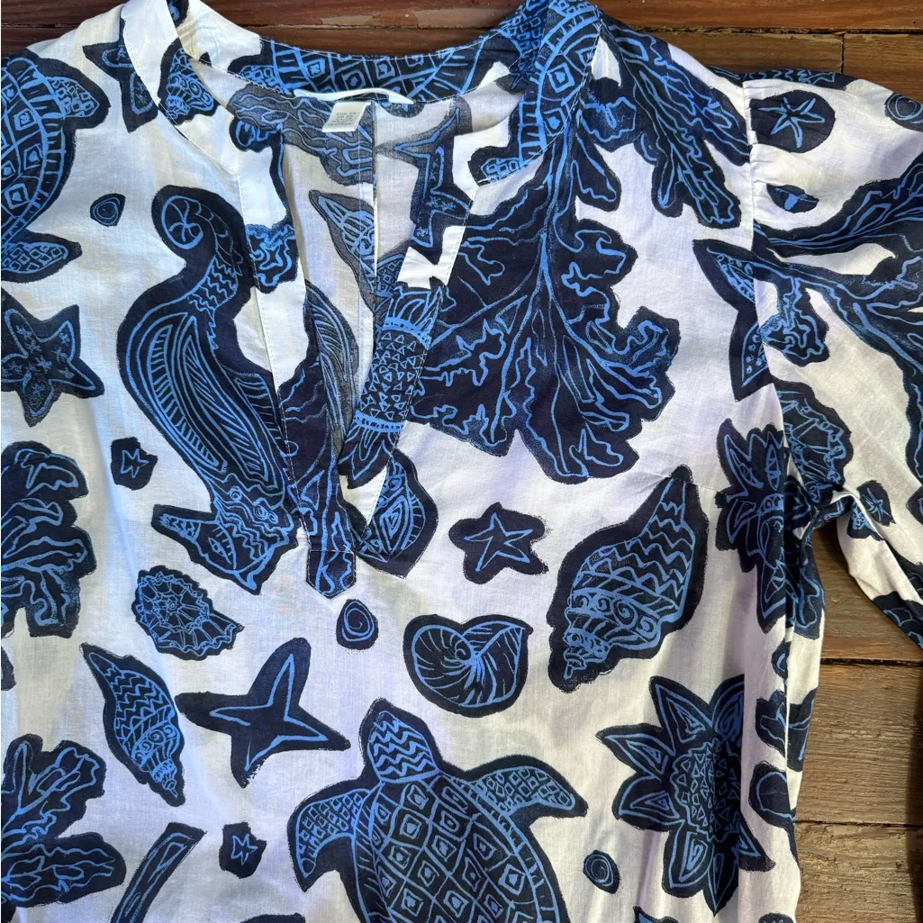 H&M 100% Cotton Turtle Seashell Print Dress/Coverup ~ Size XS 💚🍄 - Image 7
