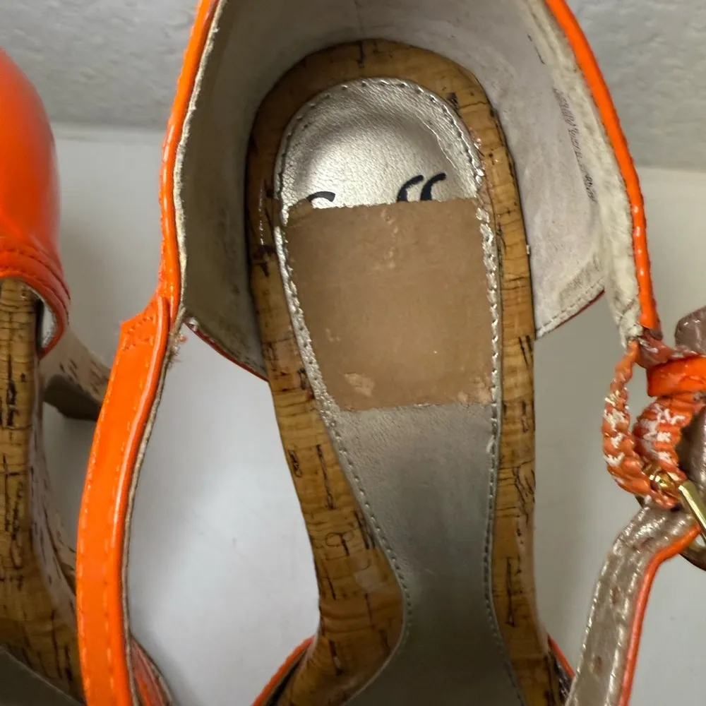 Sofft Valeda Patent Orange Patent & Cork Strappy Platform High Heel Sandals 8.5 - Image 6