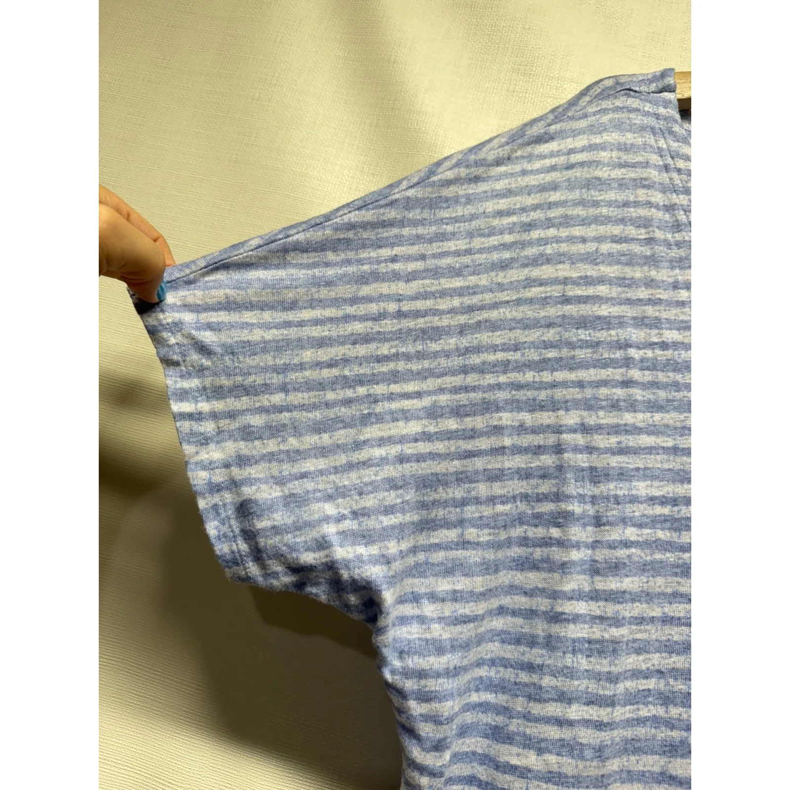 Chicos Top Women 3 Sz XL‎ Blue White Stripe Linen Dolman Sleeve Beach Coastal - Image 4