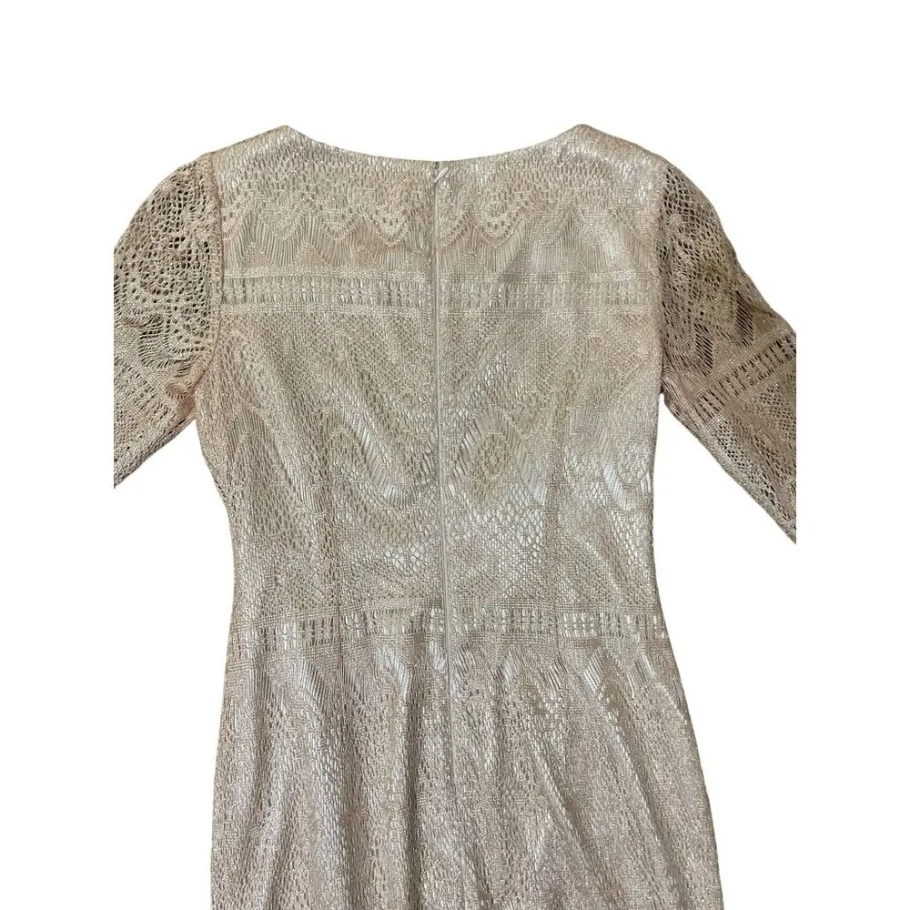 Katherine Kelly Dress Womens 8 Used Beige w/Silver Shimmer Fringe - Image 16