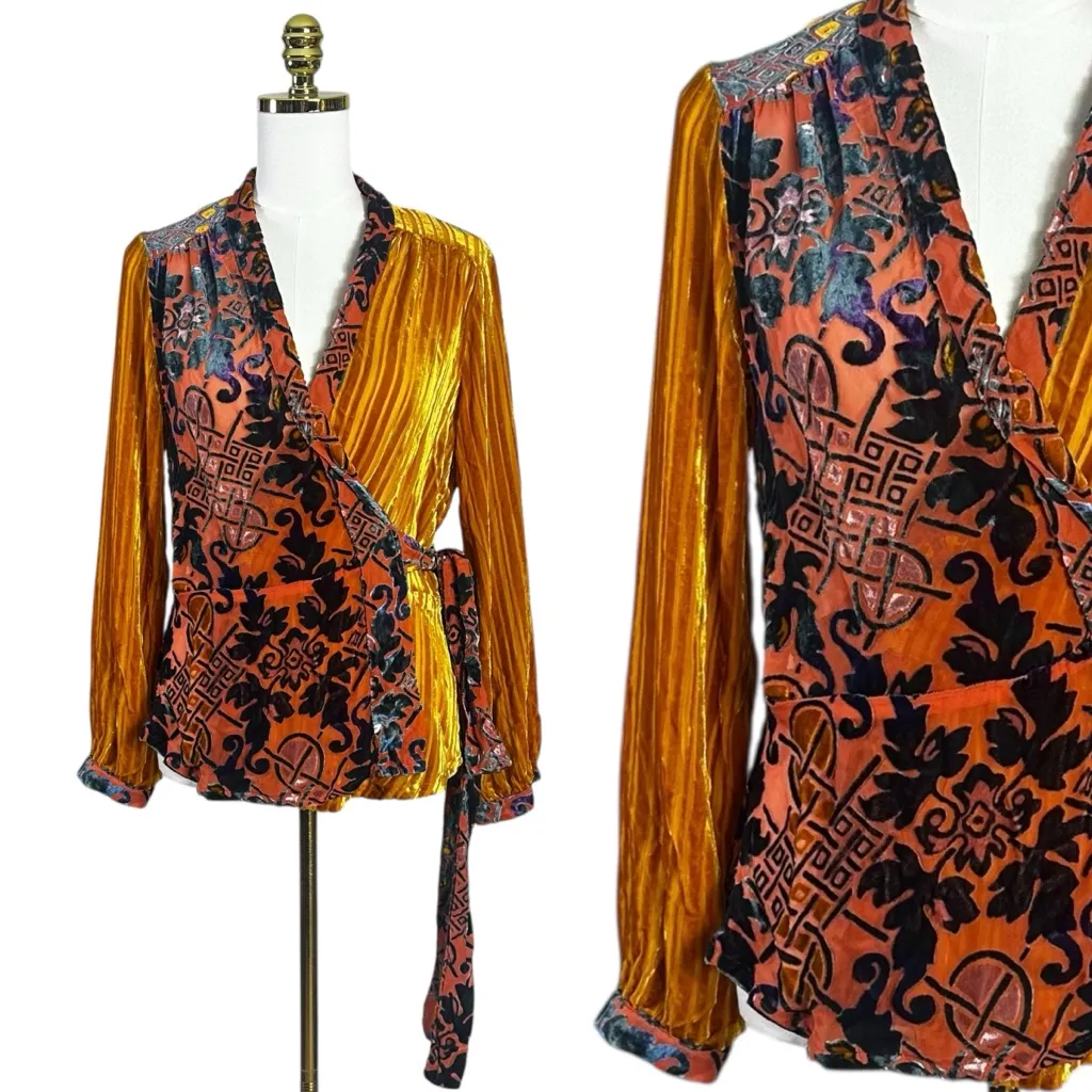 Anthropologie Moulinette Soeurs Velvet Devore Art Deco Wrap Blouse Size Medium - Image 3