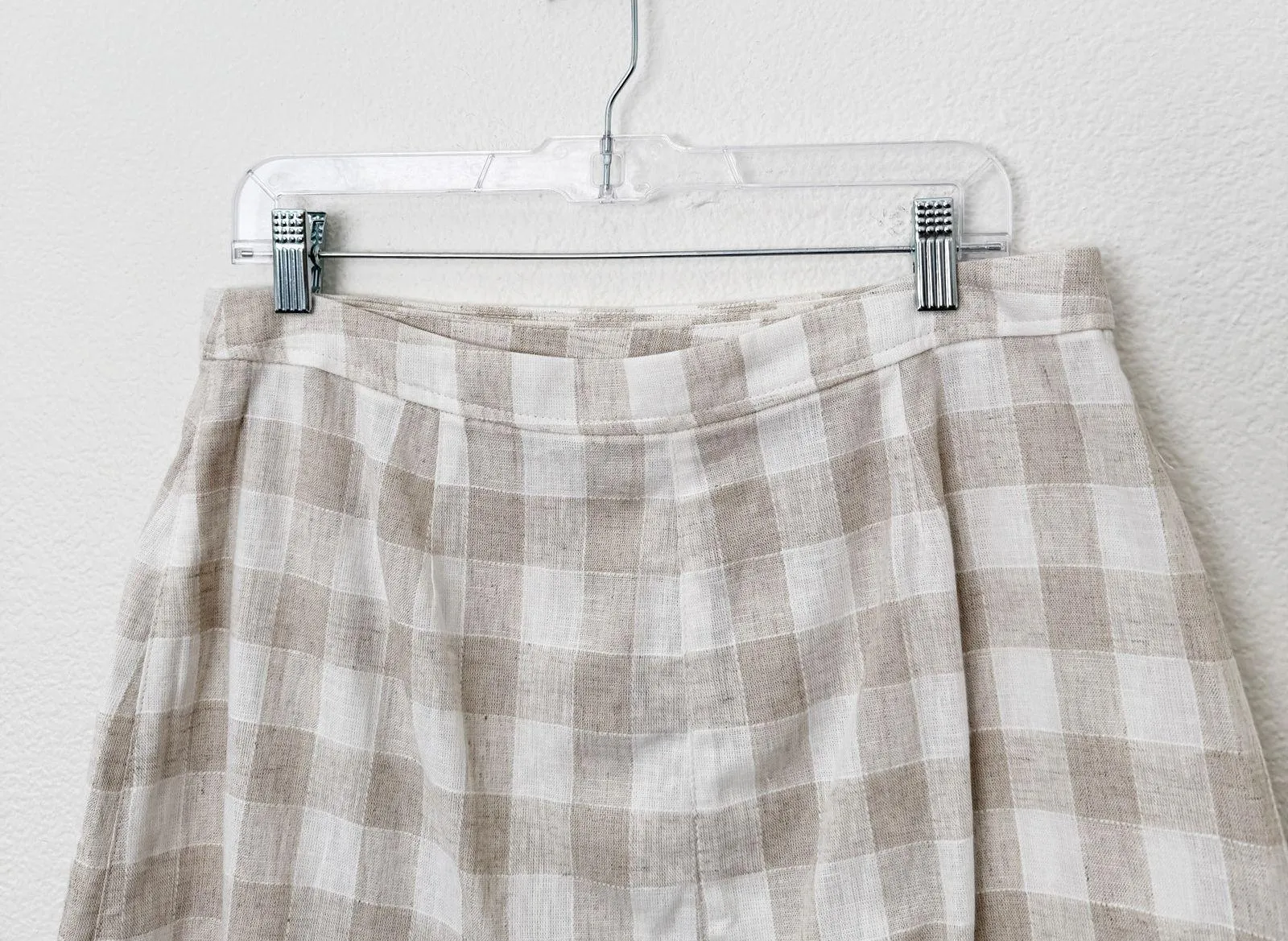 [Madewell] Neutral Plaid Tan Cream Linen Blend Button Wrap Mini Skirt NWT Sz 12 - Image 7