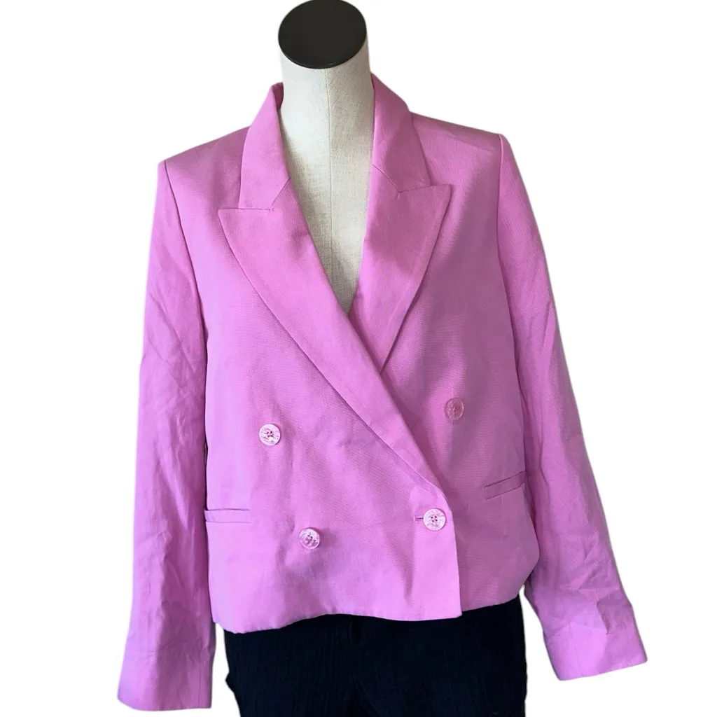 NWT Tommy Hilfiger Double Breasted Linen Blend Pink Blazer - Image 3