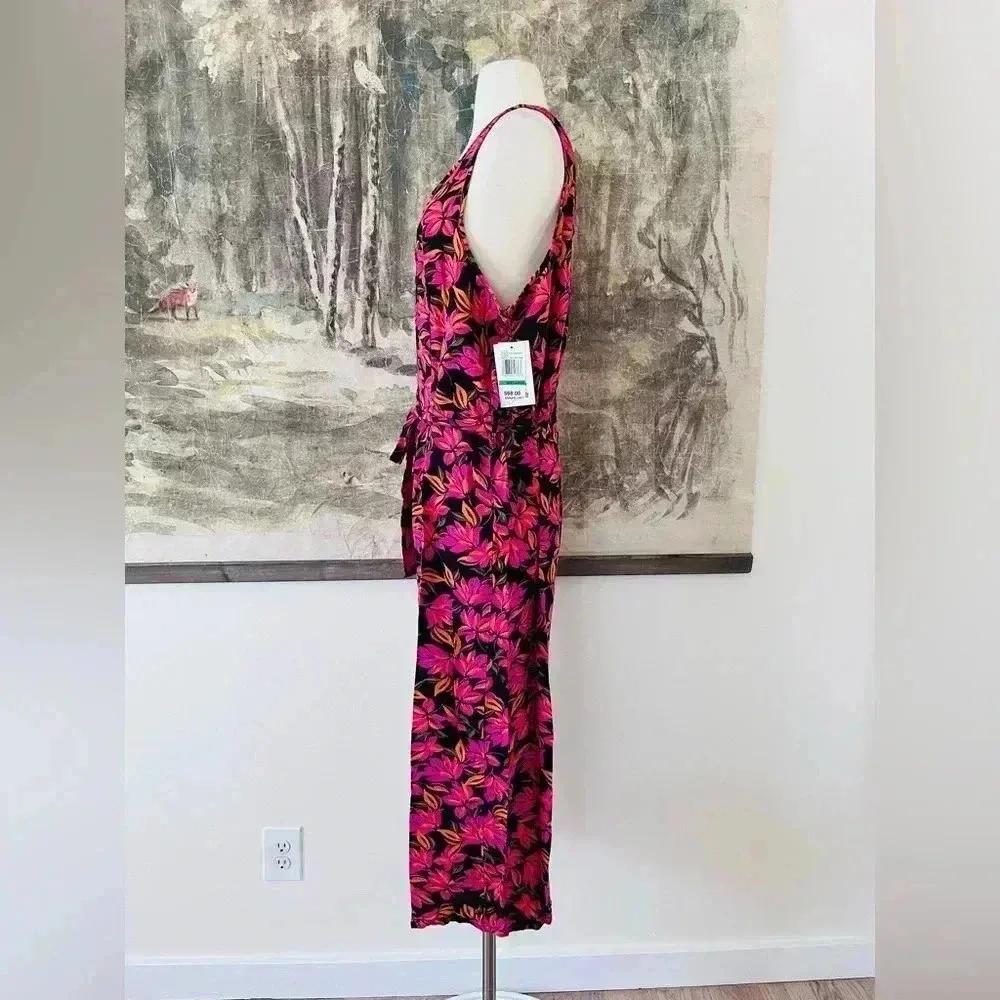 Kensie Tropical Floral Coral Combo Jumpsuit Size Large NWT $68 - Image 5