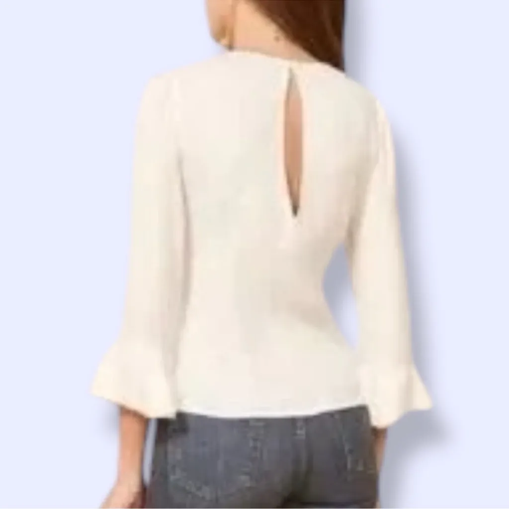 Reformation white/ cream three-quarter sleeve blouse with small keyhole detail - Image 2