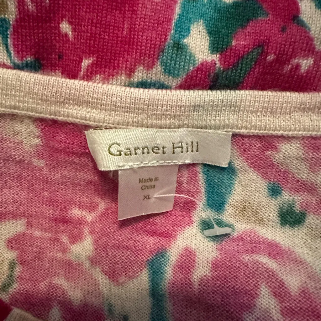 Garnet Hill Tulip Print Merino Wool Cardigan Sweater XL - Image 5
