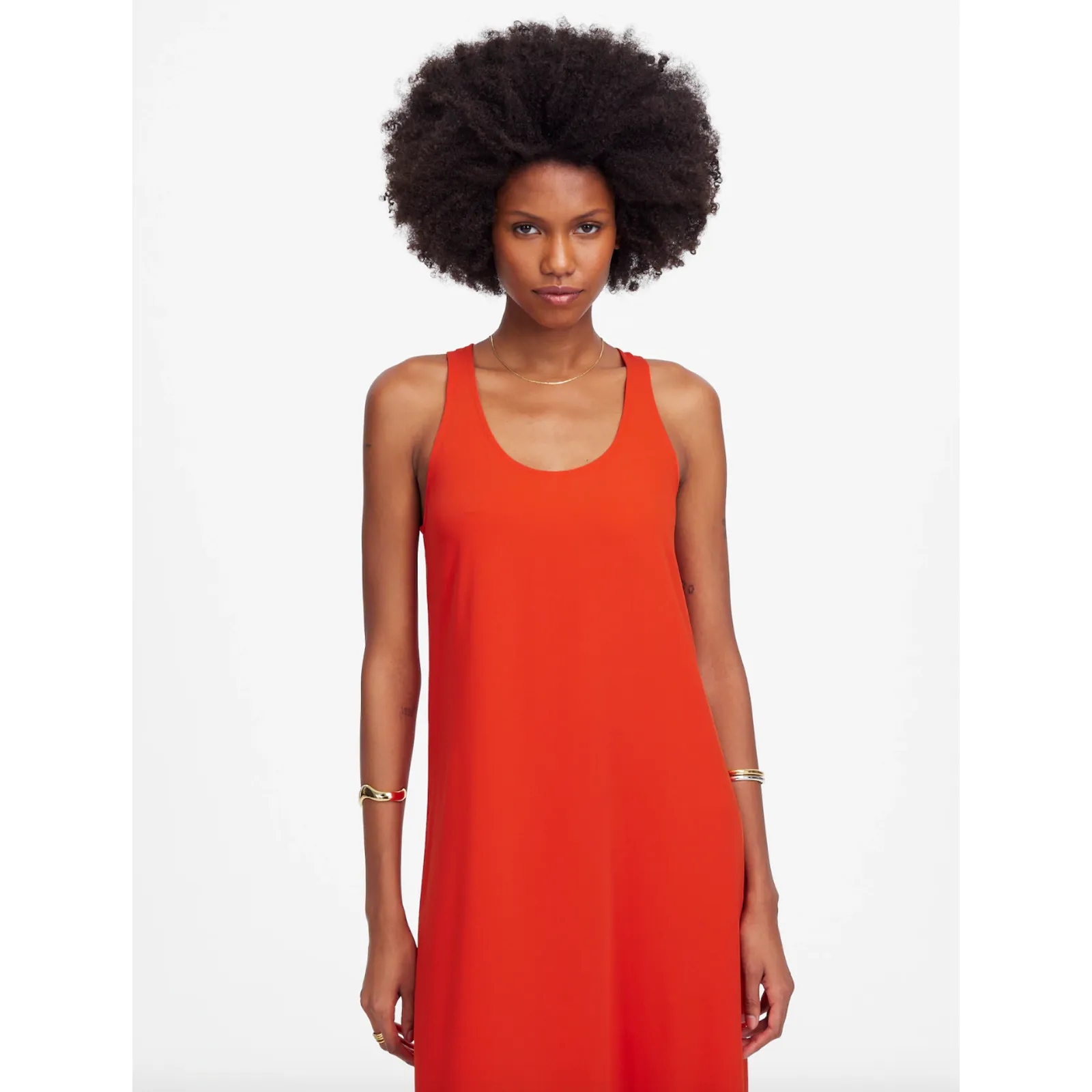 Madewell Sleeveless Scoopneck Midi Dress Bright Flame Red Minimalist Medium NWT - Image 2