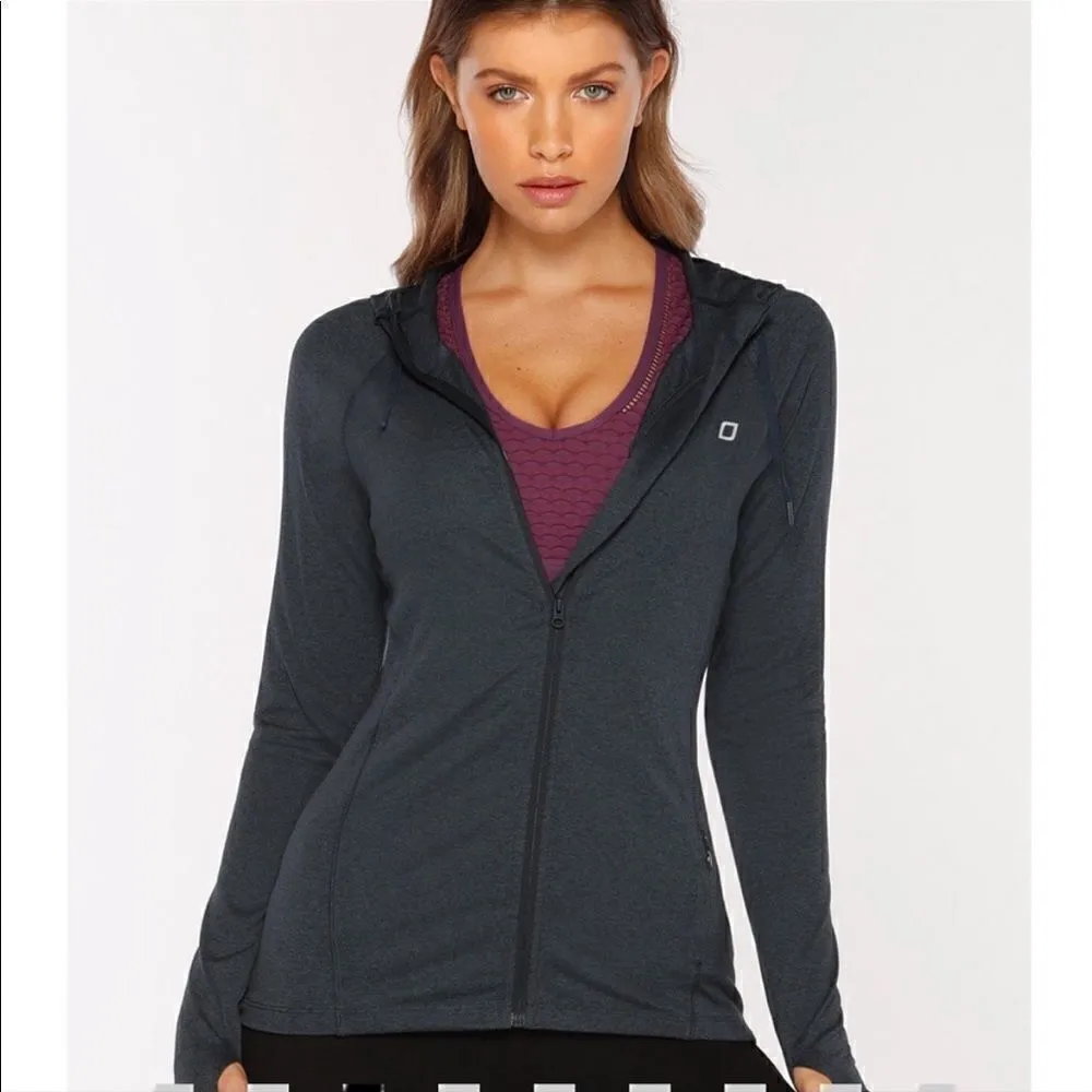 NWT Lorna Jane Ava active hooded zip through sweatshirt Canyon Marl blue… - Image 2