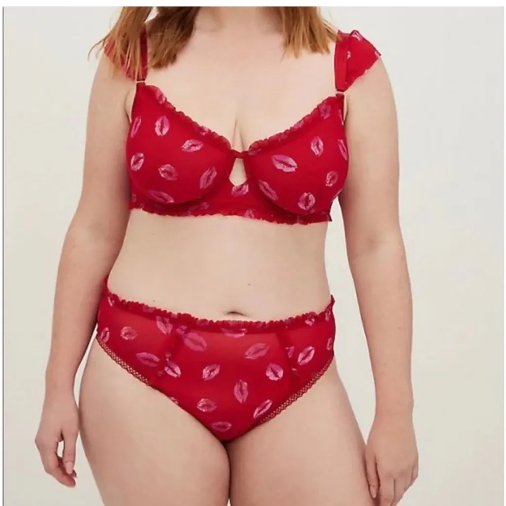 Torrid  Unlined Underwire Mesh Red Lips Ruffle Bra - Image 2