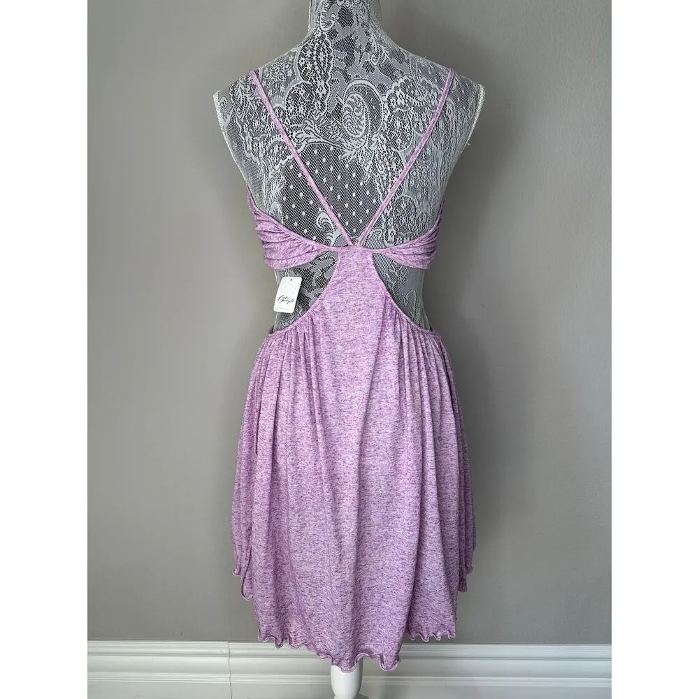 FREE PEOPLE BEACH Gathered Cut Out Strappy V Neck Mini Dress XS Made in USA - Image 6