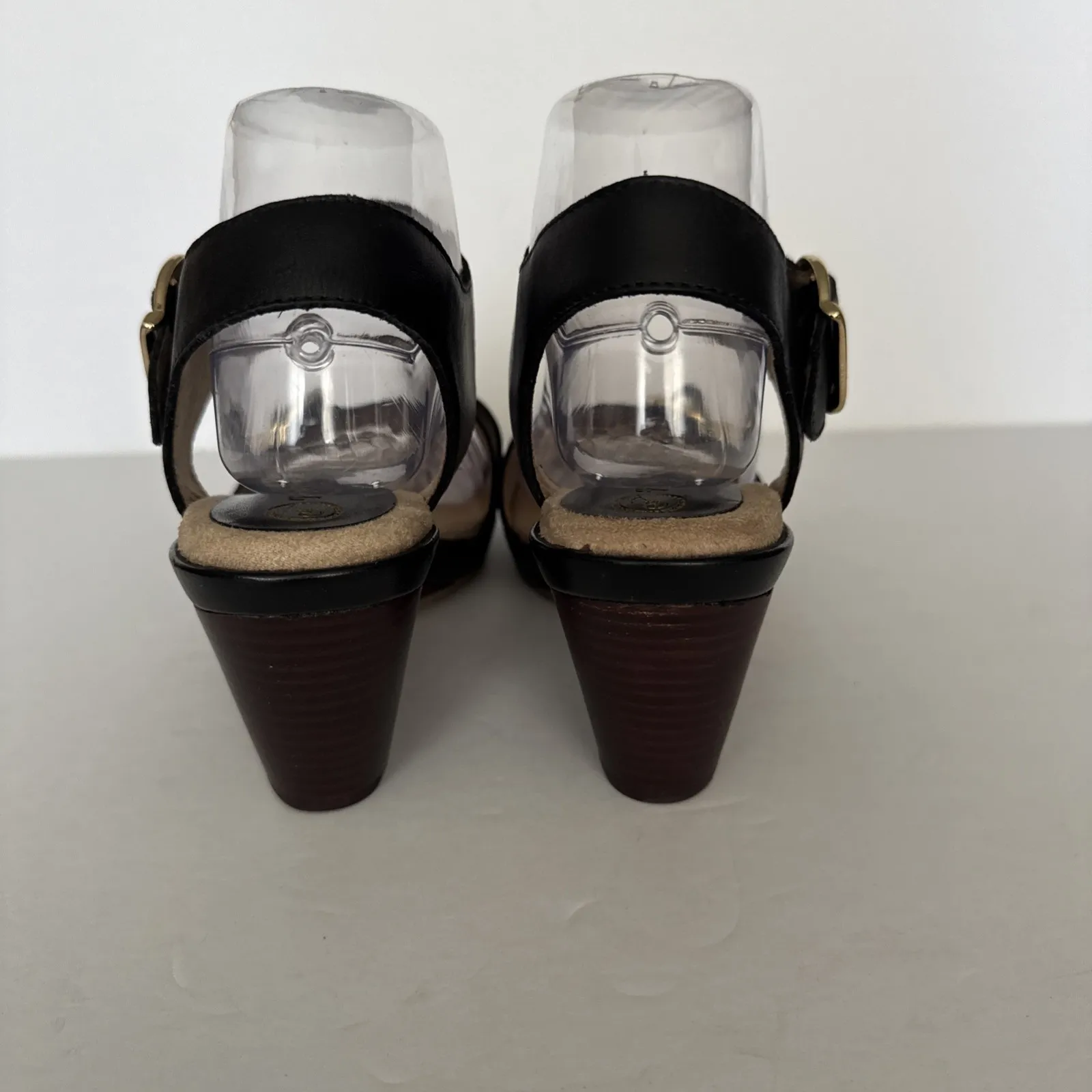 Bella-Vita Wedge Heels Jinny Black Gold Metal Buckles Neutral Gothic Size 8 Wide - Image 7