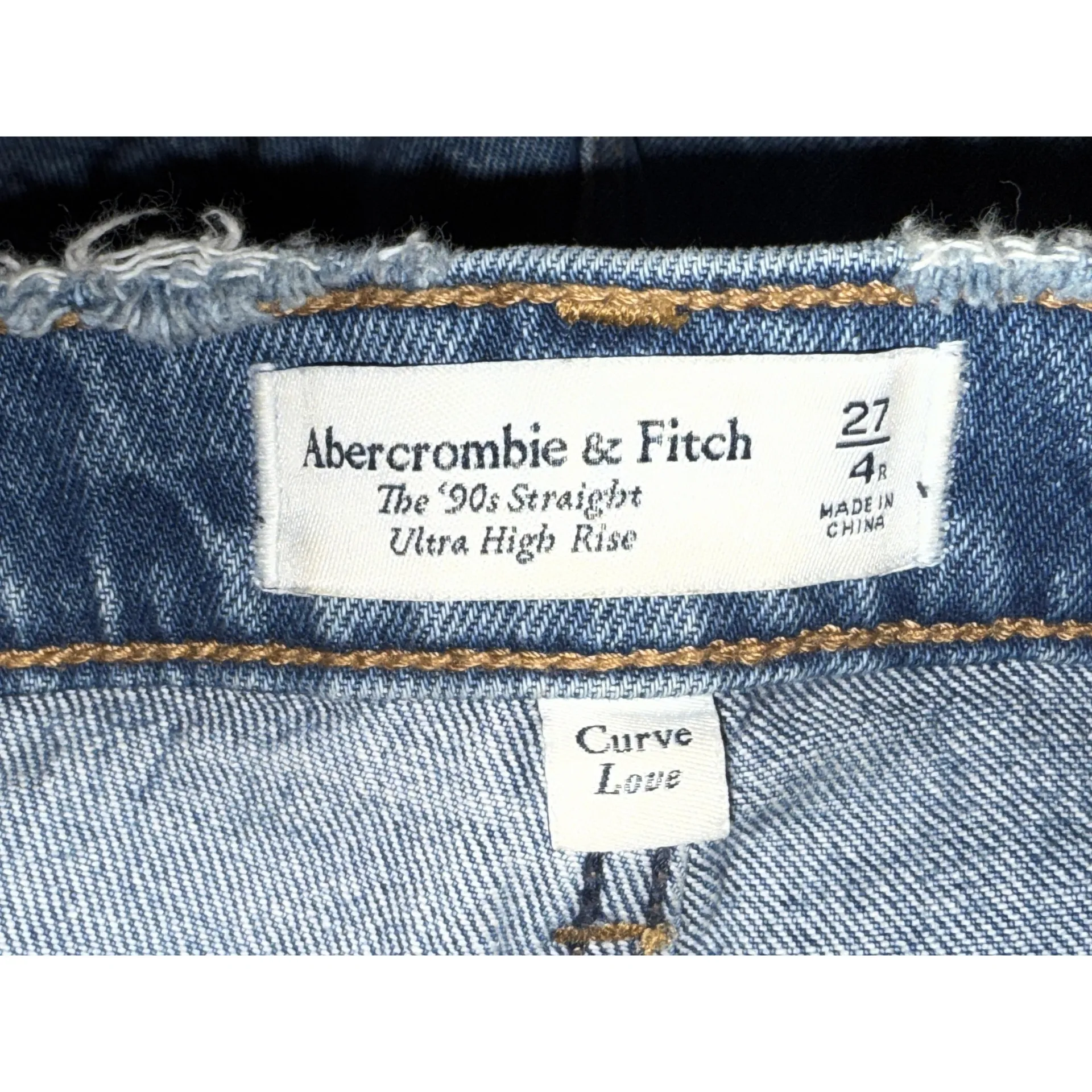 Abercrombie & Fitch Curve Love 90s Straight Ultra High Rise Blue Jeans Size 27 4 - Image 3