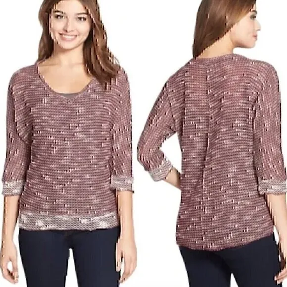 KUT FROM THE KLOTH STITCH FIX Nancy Marled Sweater Top Burgundy Red 3/4 Sleeve S - Image 2
