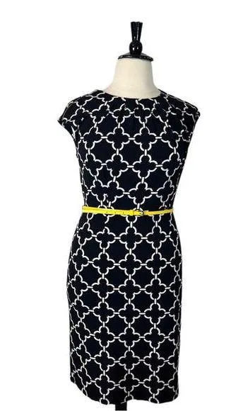 Charter Club Sheath Dress Round Pleat Neck Cap Sleeves Black White Women’s 14 - Image 1