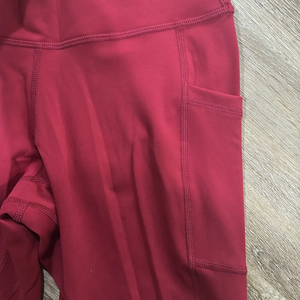 High-Waisted Red Merlot Leggings XS - Image 2