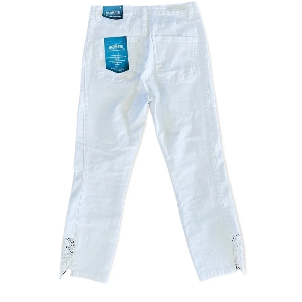 SOFT SURROUNDINGS Ultimate High Rise Lace Hem Slim Crop White Jeans Size 8 NEW - Image 2