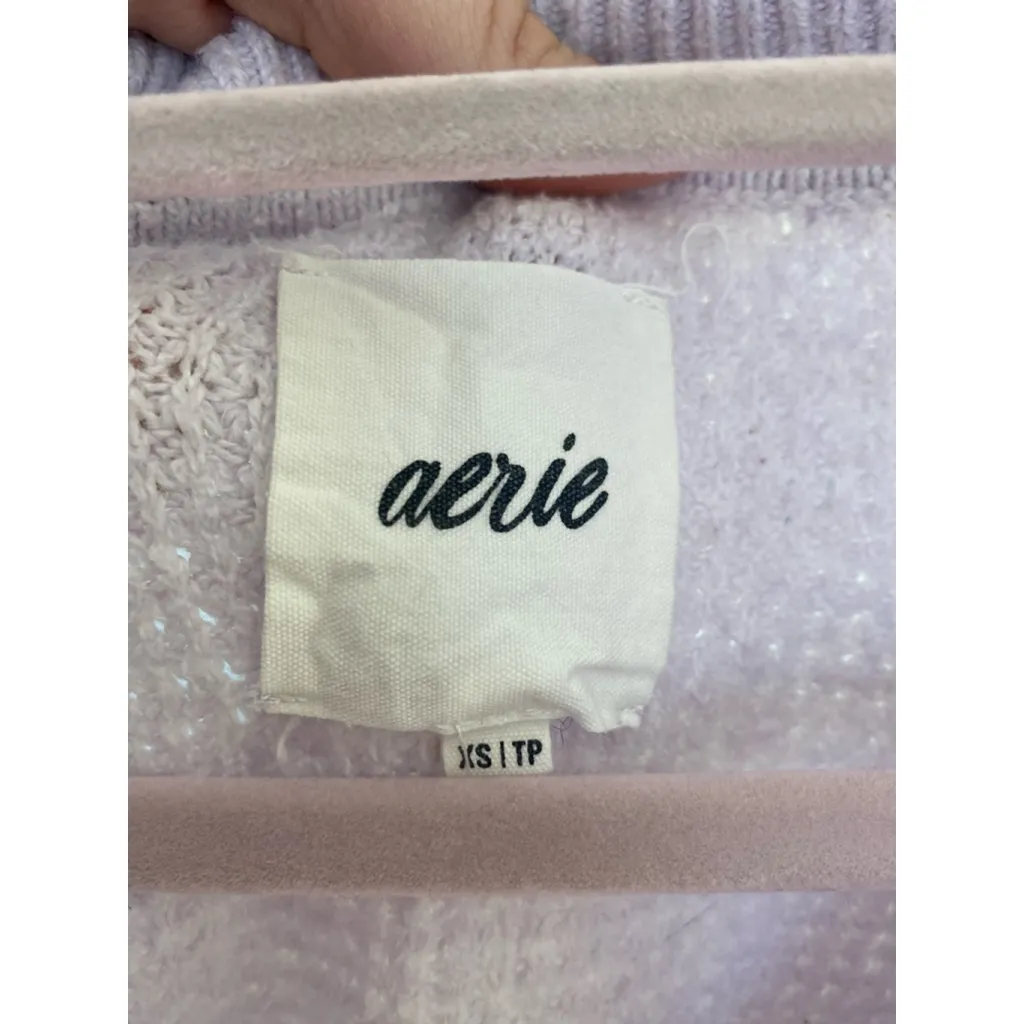 Aerie Waffle Knit Collared Sweater Lilac Quiet Luxury Oversized Buttery Soft XS - Image 5