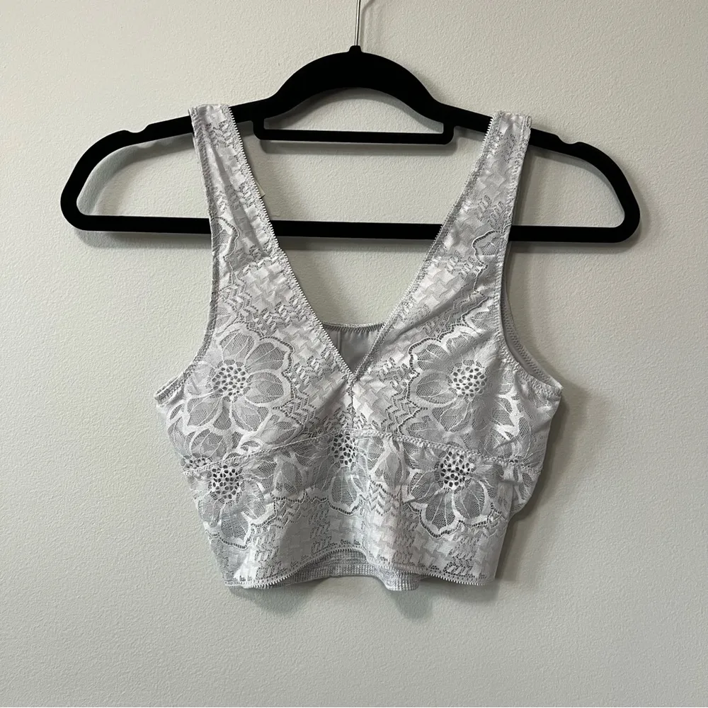 Aerie Lace Waffle Longline Bralette in Light Gray Size S New with Tags - Image 7