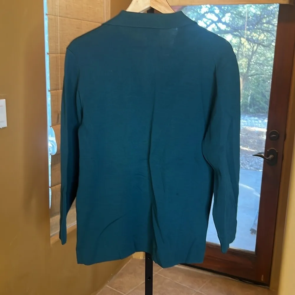 Vintage St. Croix La Femme Peacock Teal Blue Cardigan Blazer 100% Wool Sz Medium - Image 9