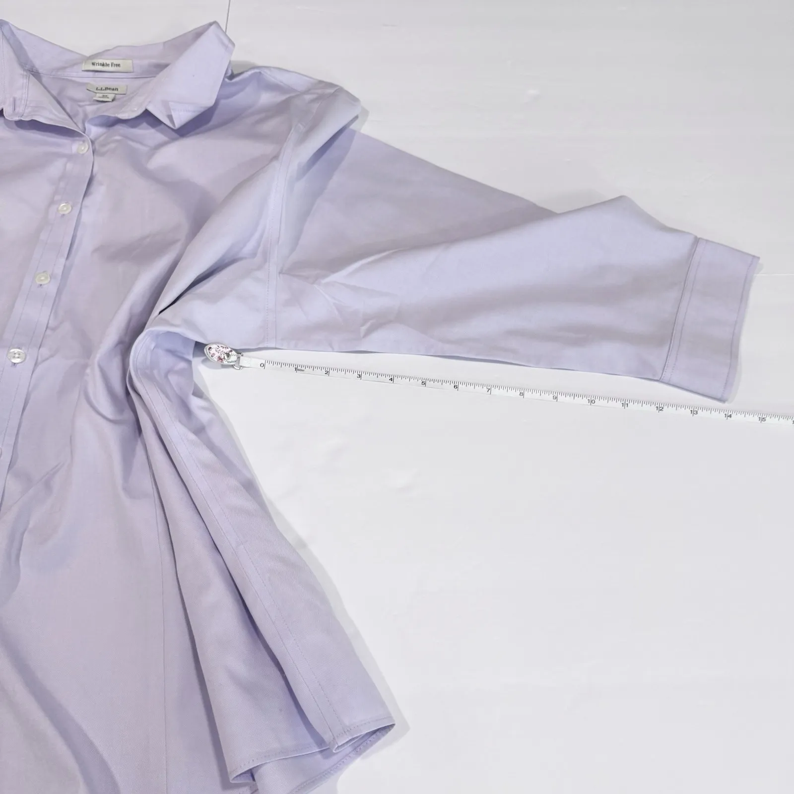 LL Bean Lavender Wrinkle Free Pinpoint Cotton Oxford 3/4 Sleeve Shirt Size 3X Green - Image 8