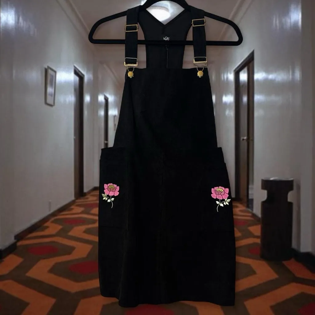 NWT RARE Valfre Petra Pinafore Black Corduroy Overall Mini Dress + Pockets - Image 7